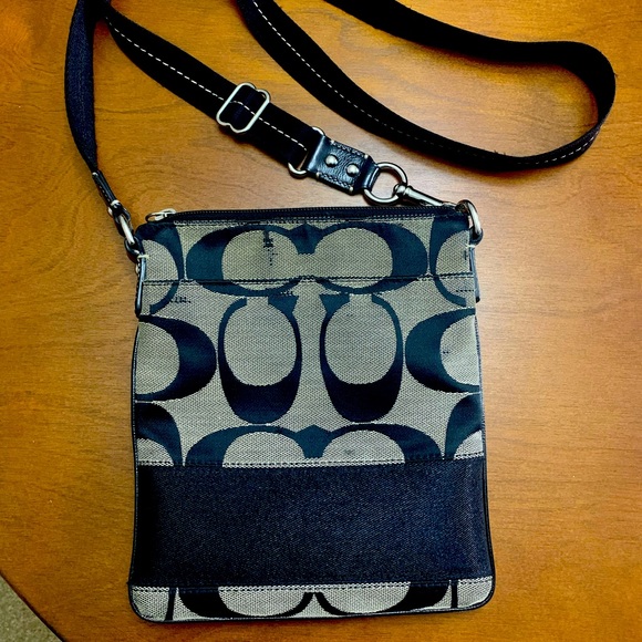 Coach Signature C Black and Off-Gray Crossbody Purse - Picture 1 of 7